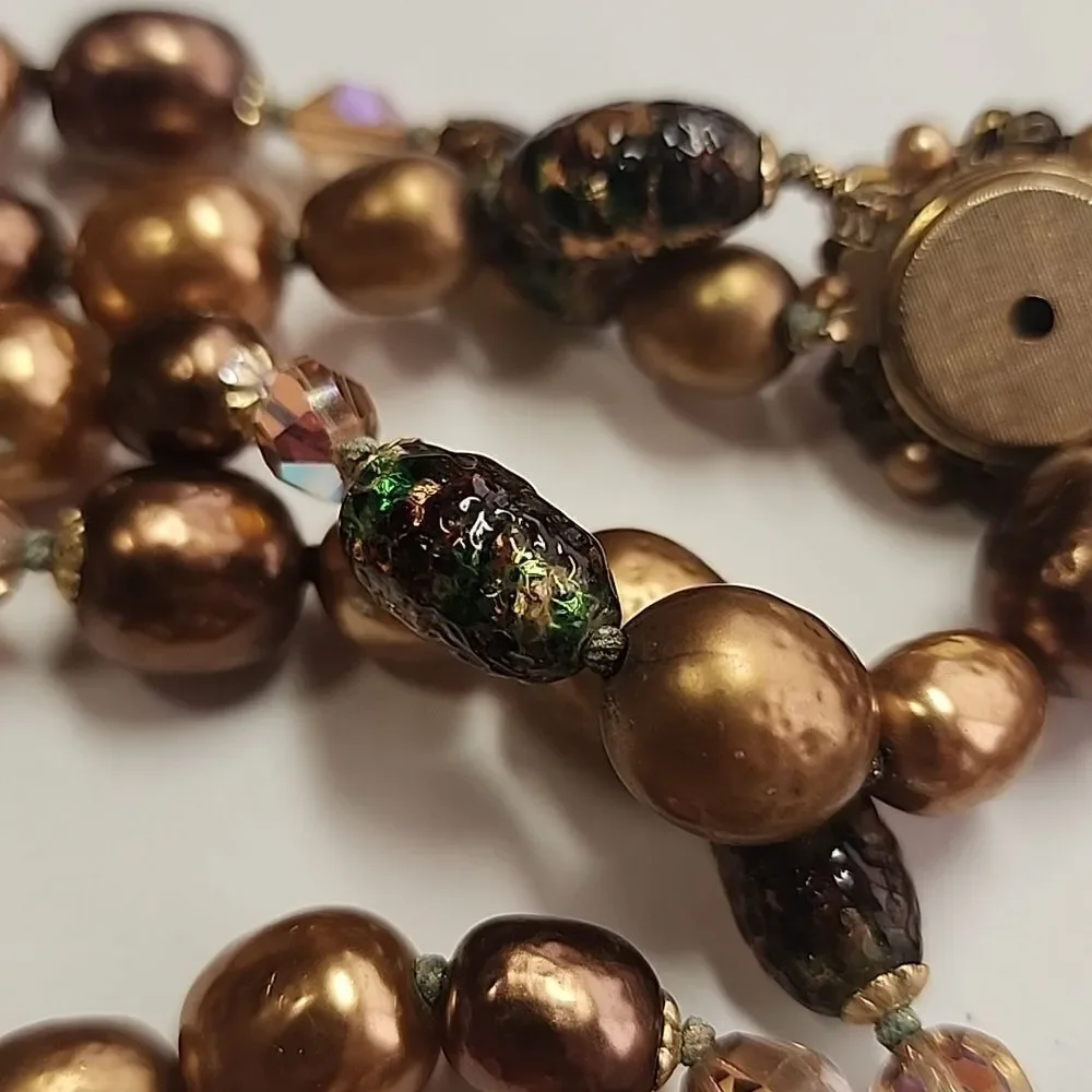 Vintage Gold and Brown Beaded Necklace Cool Glass Beads - Picture 8 of 8
